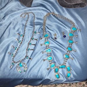 Turquoise and silver necklace set with blue and gold earings!